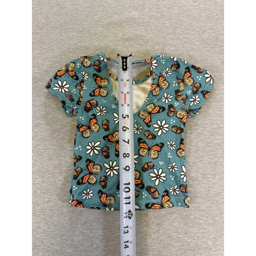 Infant Toddler Butterfly Floral‎ Top and Black Bummies 2 Piece Set Teal
